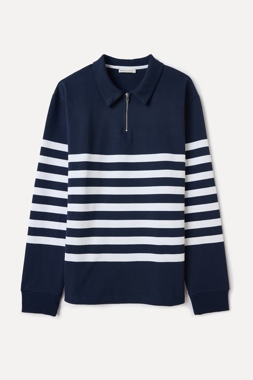  ÇİZGİLİ FERMUARLI POLO YAKA SWEATSHIRT