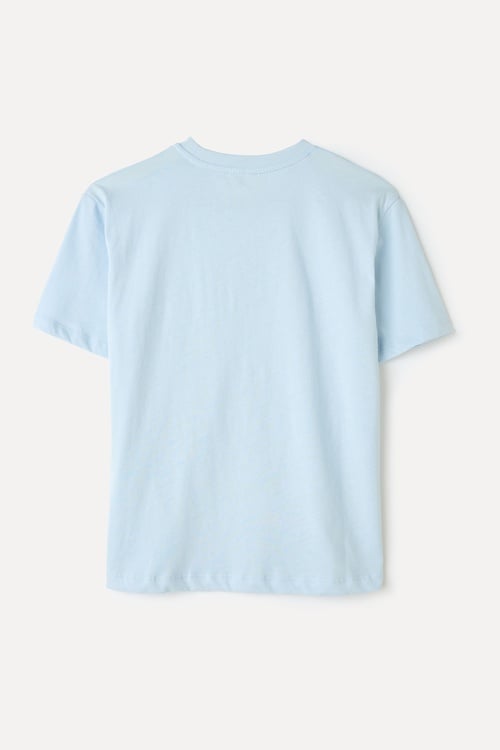 BASKILI OVERSIZE BİSİKLET YAKA T-SHIRT