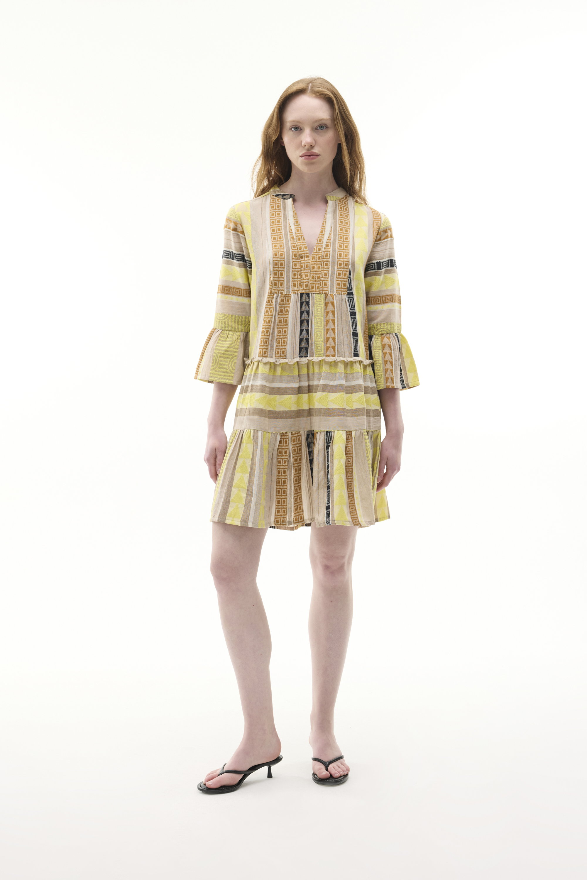 ETNİK BASKILI KLOŞ MİNİ ELBİSE