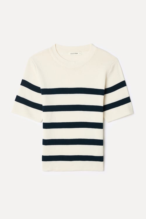 ÇİZGİLİ KISA KOLLU TRİKO BLUZ