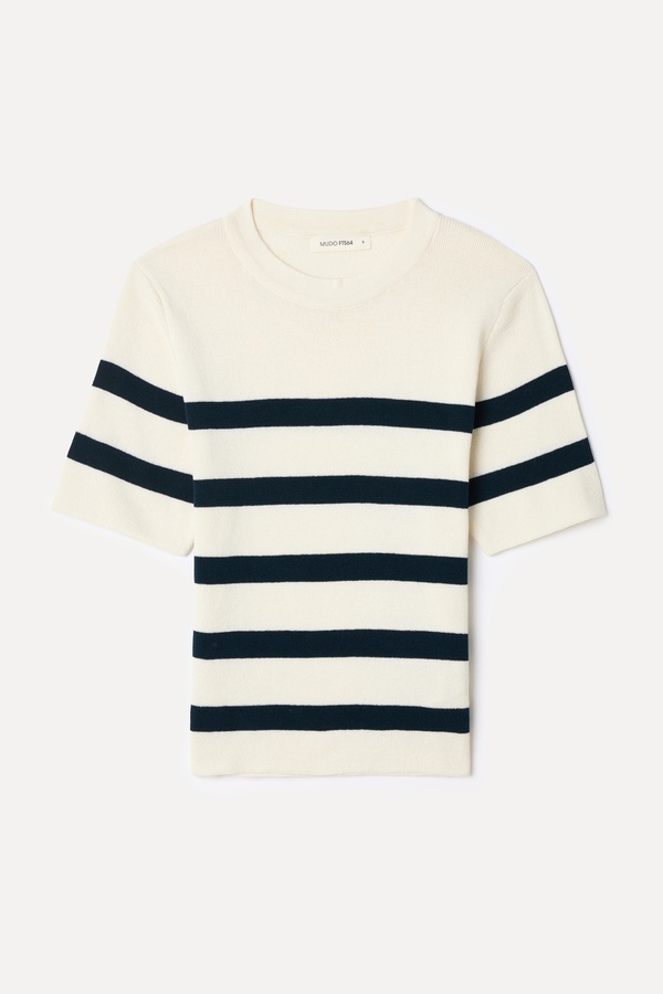 ÇİZGİLİ KISA KOLLU TRİKO BLUZ