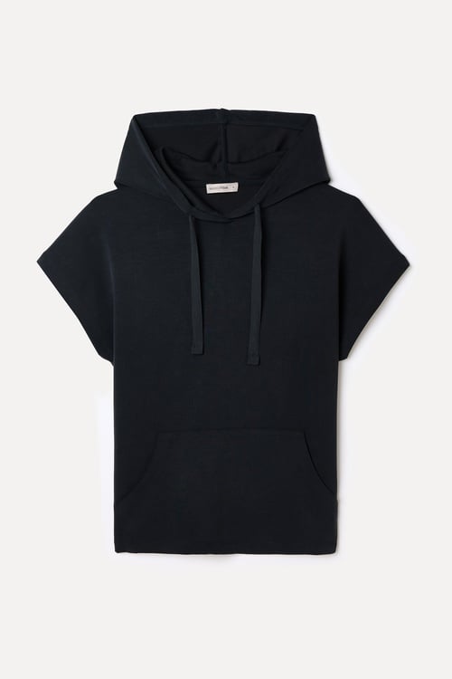 MODAL KARIŞIMLI KISA KOLLU KAPÜŞONLU SWEATSHIRT