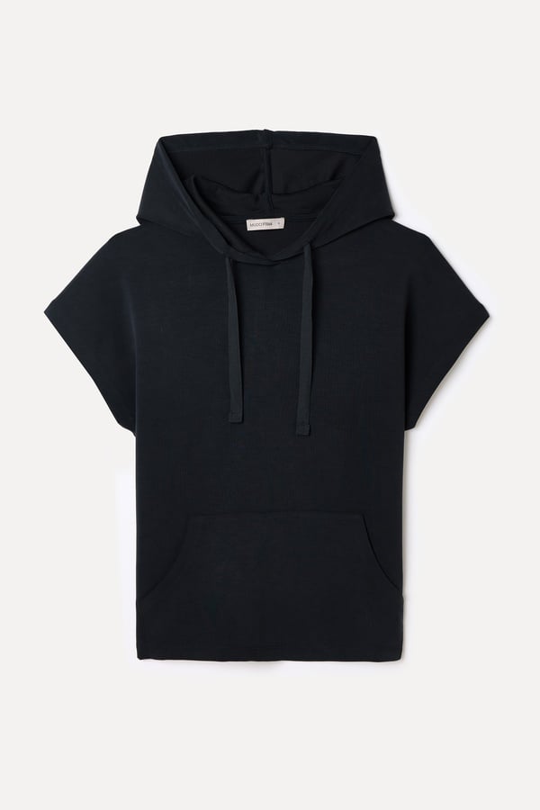 MODAL KARIŞIMLI KISA KOLLU KAPÜŞONLU SWEATSHIRT