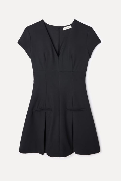  V YAKA PİLELİ MİNİ ELBİSE