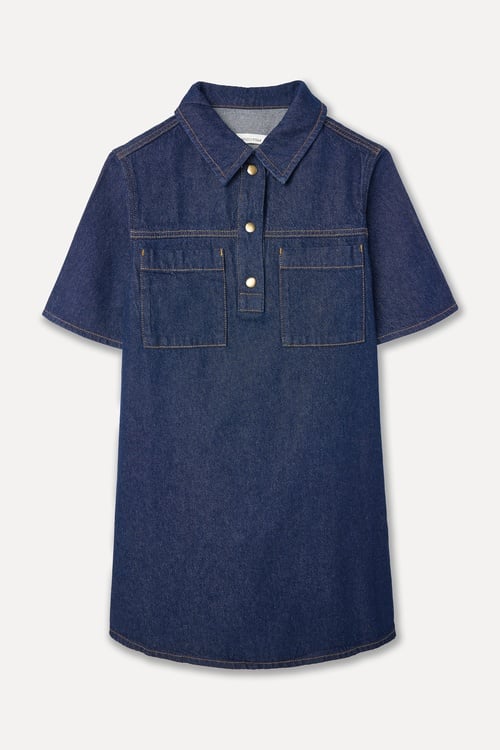  DÜZ KESİM GÖMLEK YAKA MİNİ JEAN ELBİSE