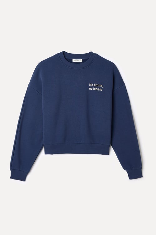 BASKILI BİSİKLET YAKA CROP SWEATSHIRT