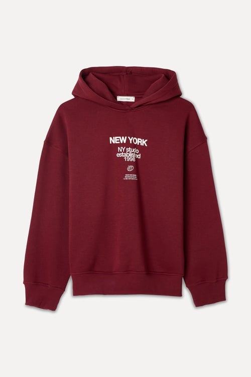  BASKILI KAPÜŞONLU OVERSIZE SWEATSHIRT