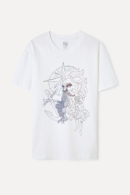 COMFORT FIT BASKILI BİSİKLET YAKA T-SHIRT