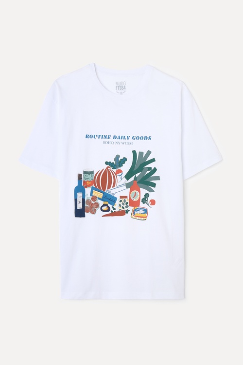 COMFORT FIT BASKILI BİSİKLET YAKA T-SHIRT