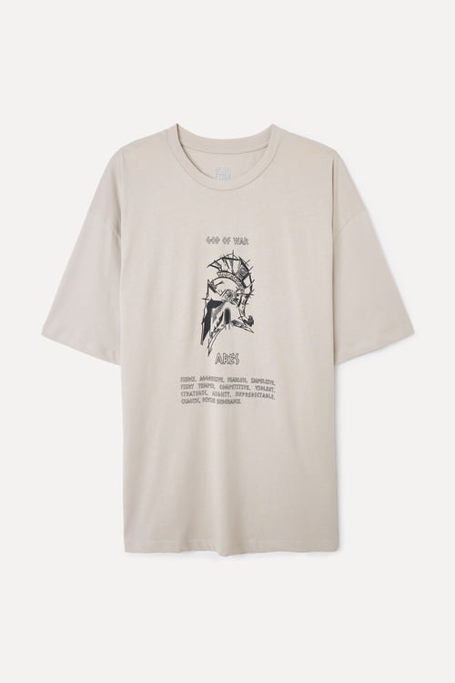 OVERSIZE BASKILI BİSİKLET YAKA T-SHIRT