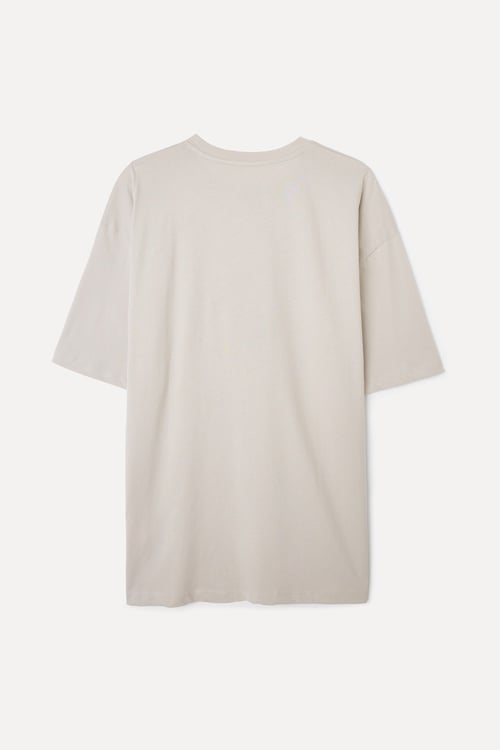  OVERSIZE BASKILI BİSİKLET YAKA T-SHIRT