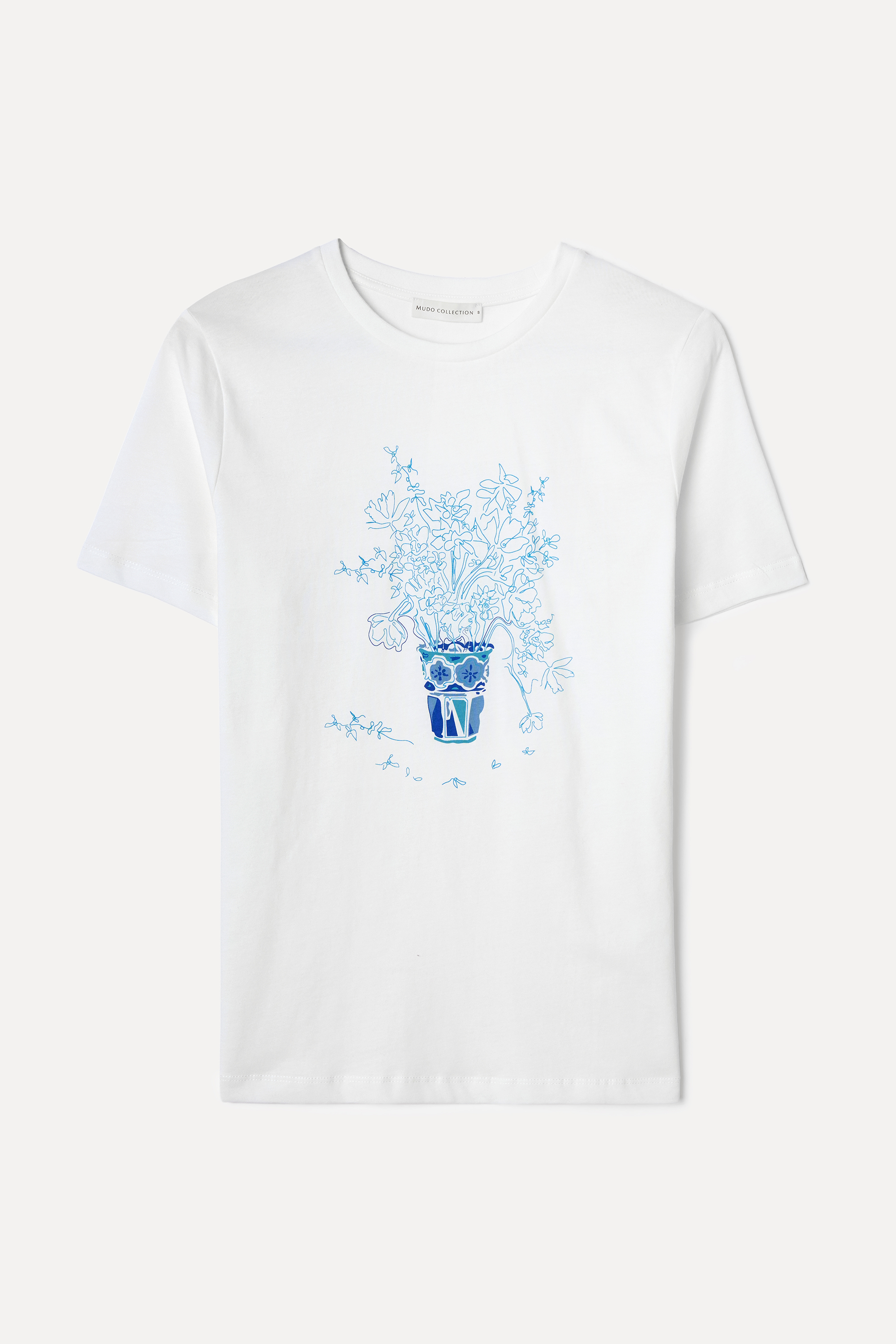 FLORAL BASKILI BİSİKLET YAKA T-SHIRT