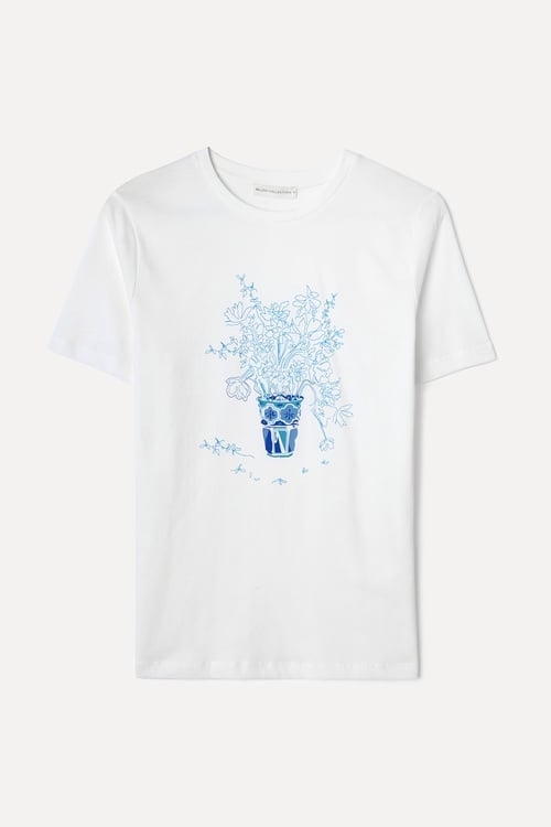  FLORAL BASKILI BİSİKLET YAKA T-SHIRT