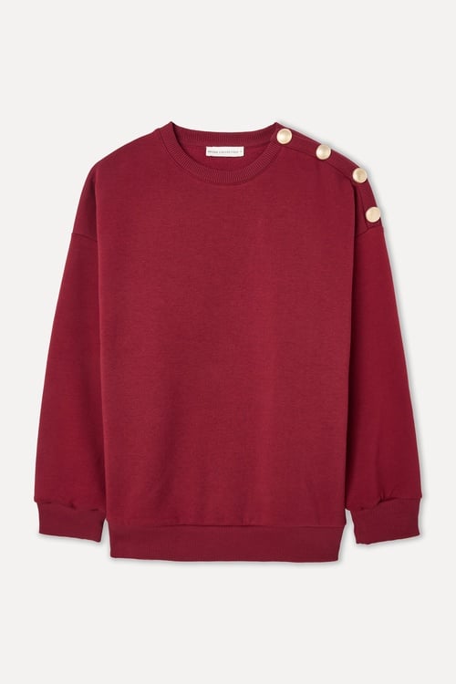  LOOSE FIT DÜĞME DETAYLI BİSİKLET YAKA SWEATSHIRT