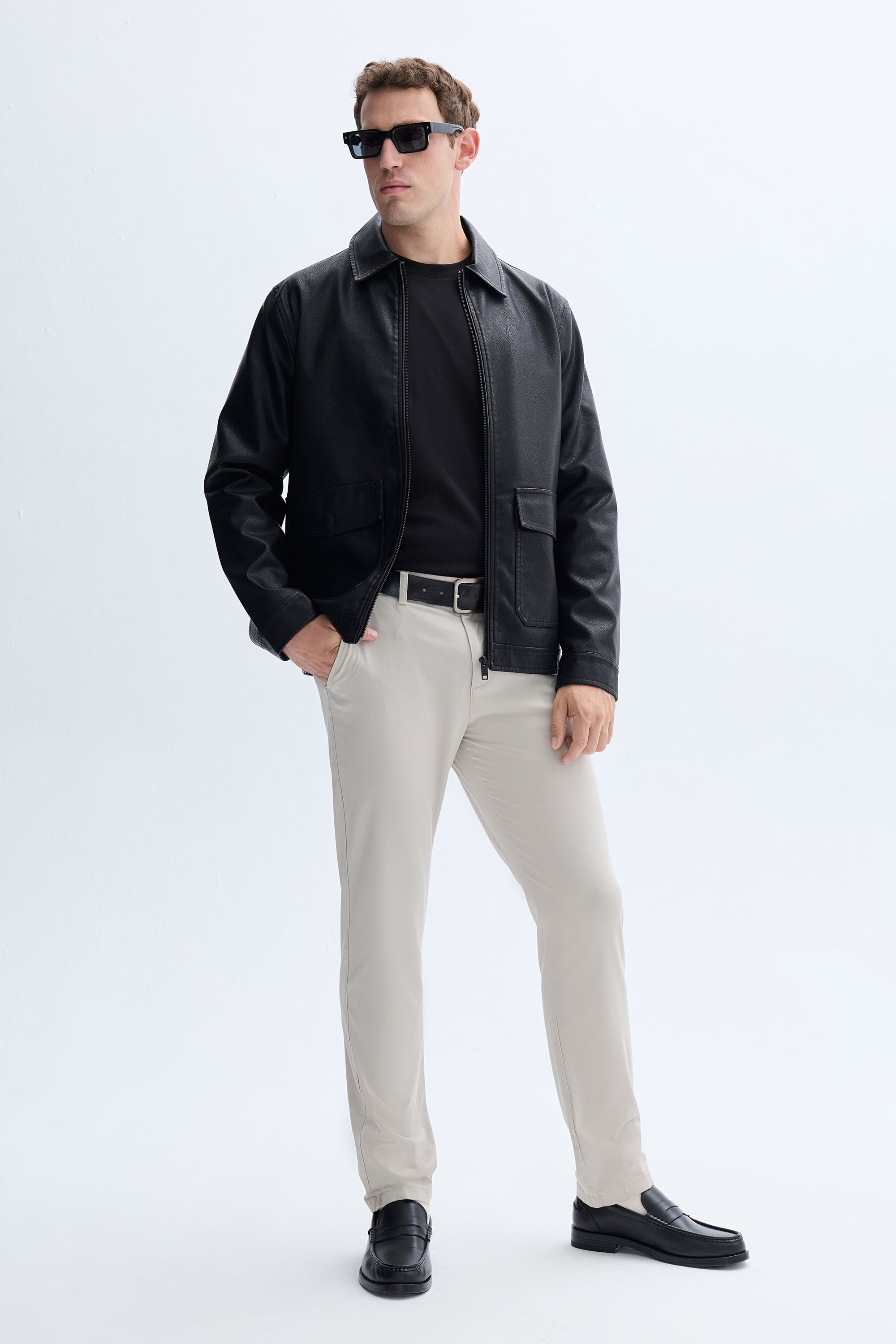 DERİ GÖRÜNÜMLÜ CASUAL CEKET