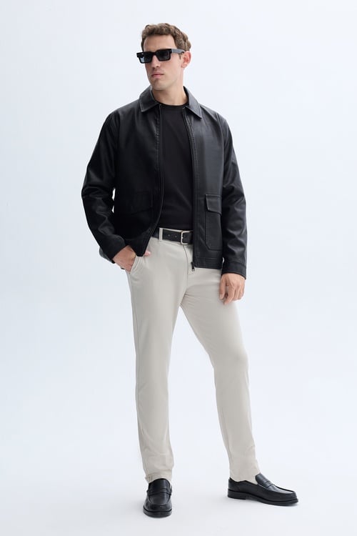 DERİ GÖRÜNÜMLÜ CASUAL CEKET