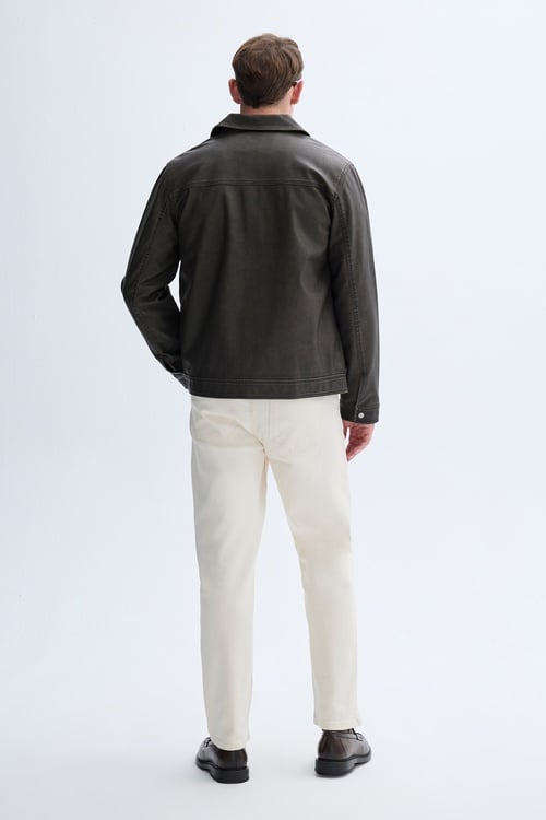 DERİ GÖRÜNÜMLÜ CEPLİ CASUAL CEKET