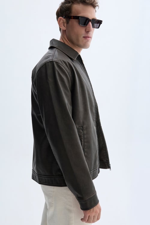 DERİ GÖRÜNÜMLÜ CEPLİ CASUAL CEKET