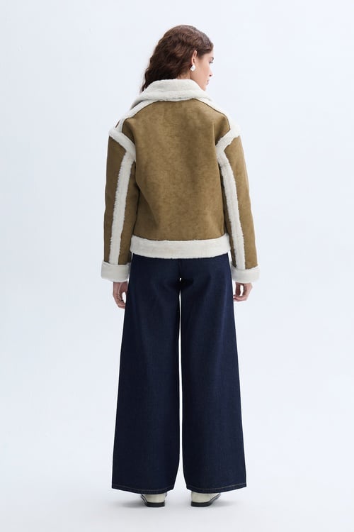 KÜRK DETAYLI DİK YAKA CROP MONT CEKET