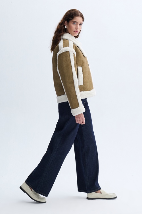 KÜRK DETAYLI DİK YAKA CROP MONT CEKET