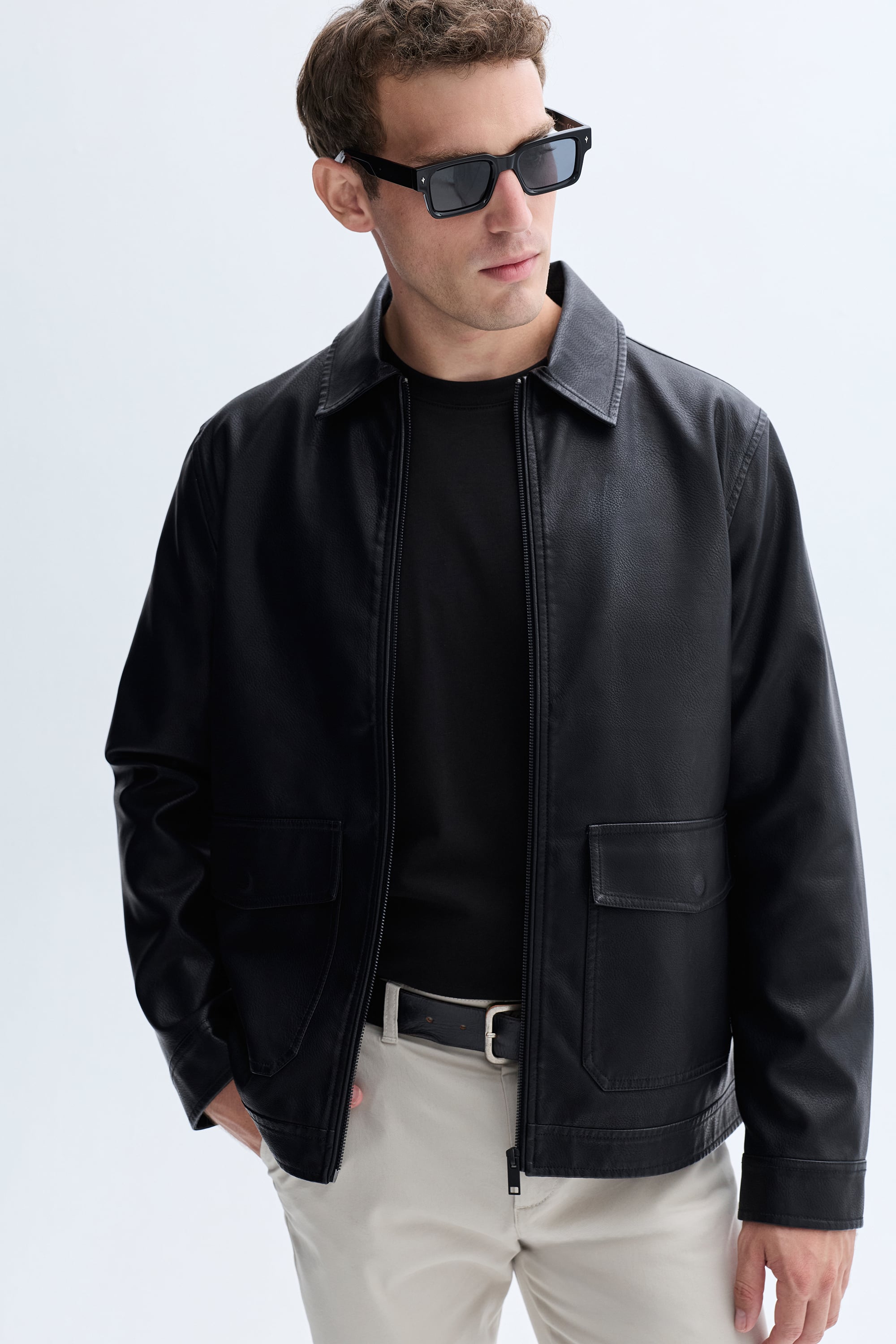 DERİ GÖRÜNÜMLÜ CASUAL CEKET