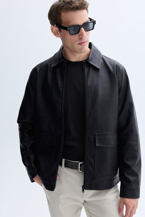 DERİ GÖRÜNÜMLÜ CASUAL CEKET