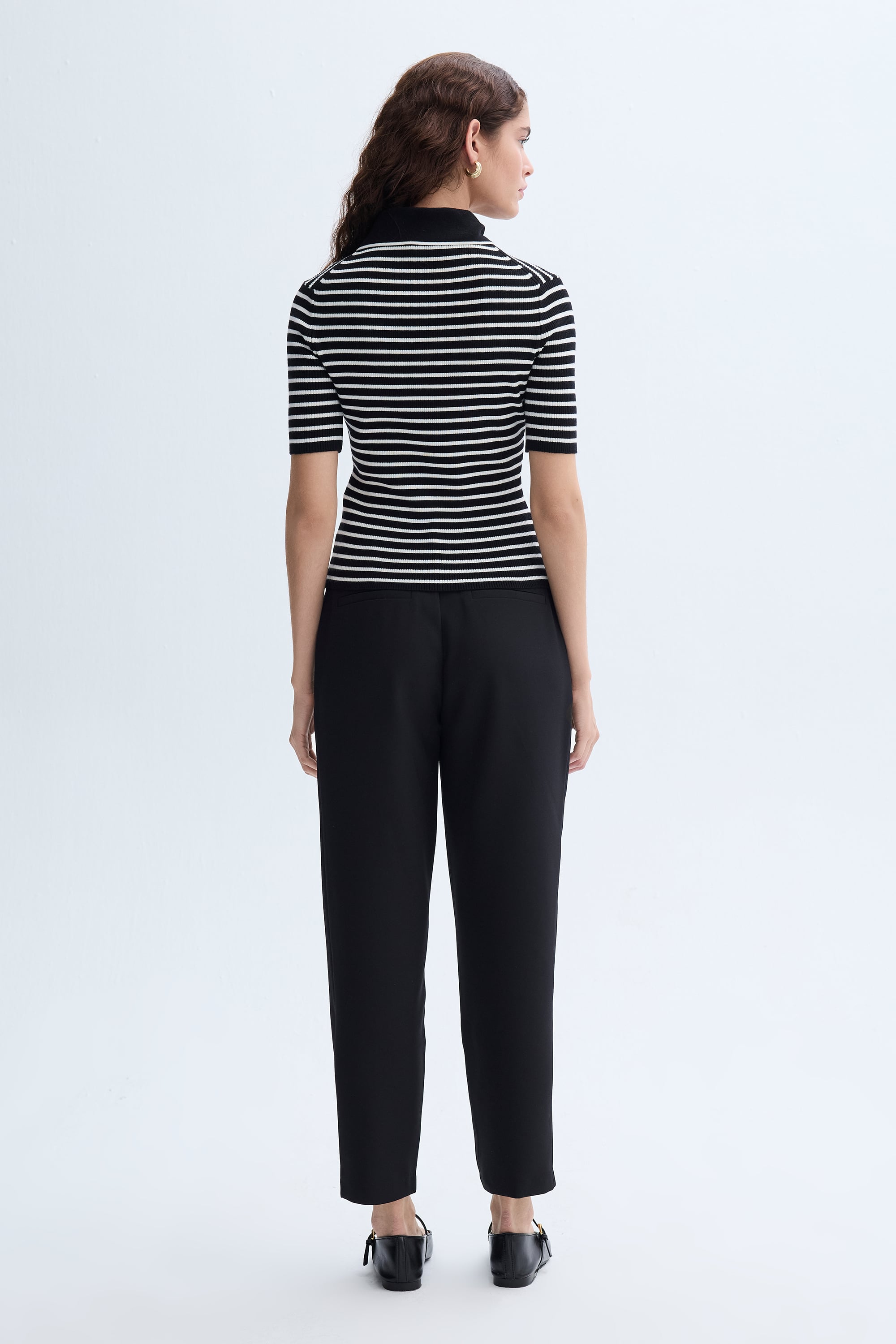 ÇİZGİLİ POLO YAKA DÜĞME DETAYLI TRİKO KAZAK