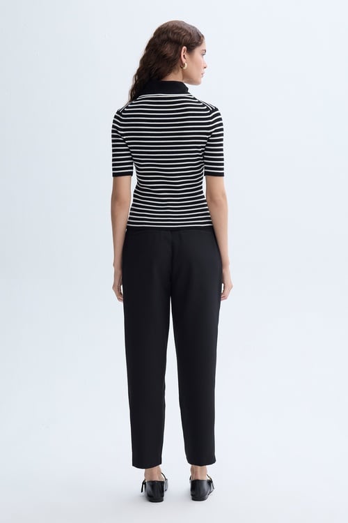 ÇİZGİLİ POLO YAKA DÜĞME DETAYLI TRİKO KAZAK