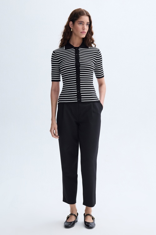  ÇİZGİLİ POLO YAKA DÜĞME DETAYLI TRİKO KAZAK