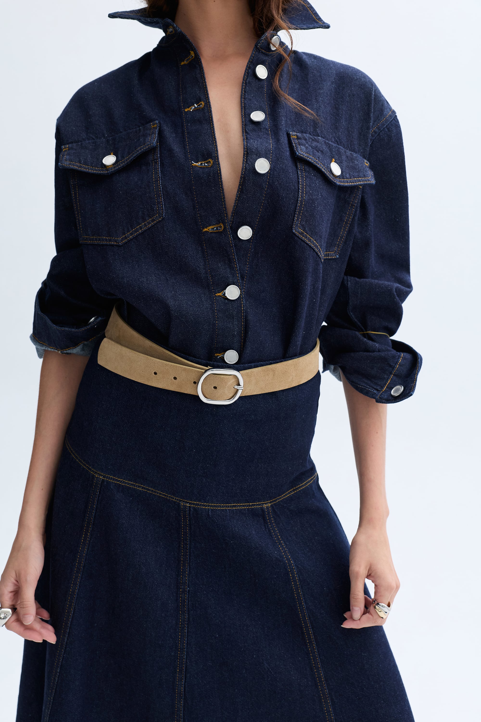 DİKİŞ DETAYLI CEPLİ JEAN GÖMLEK