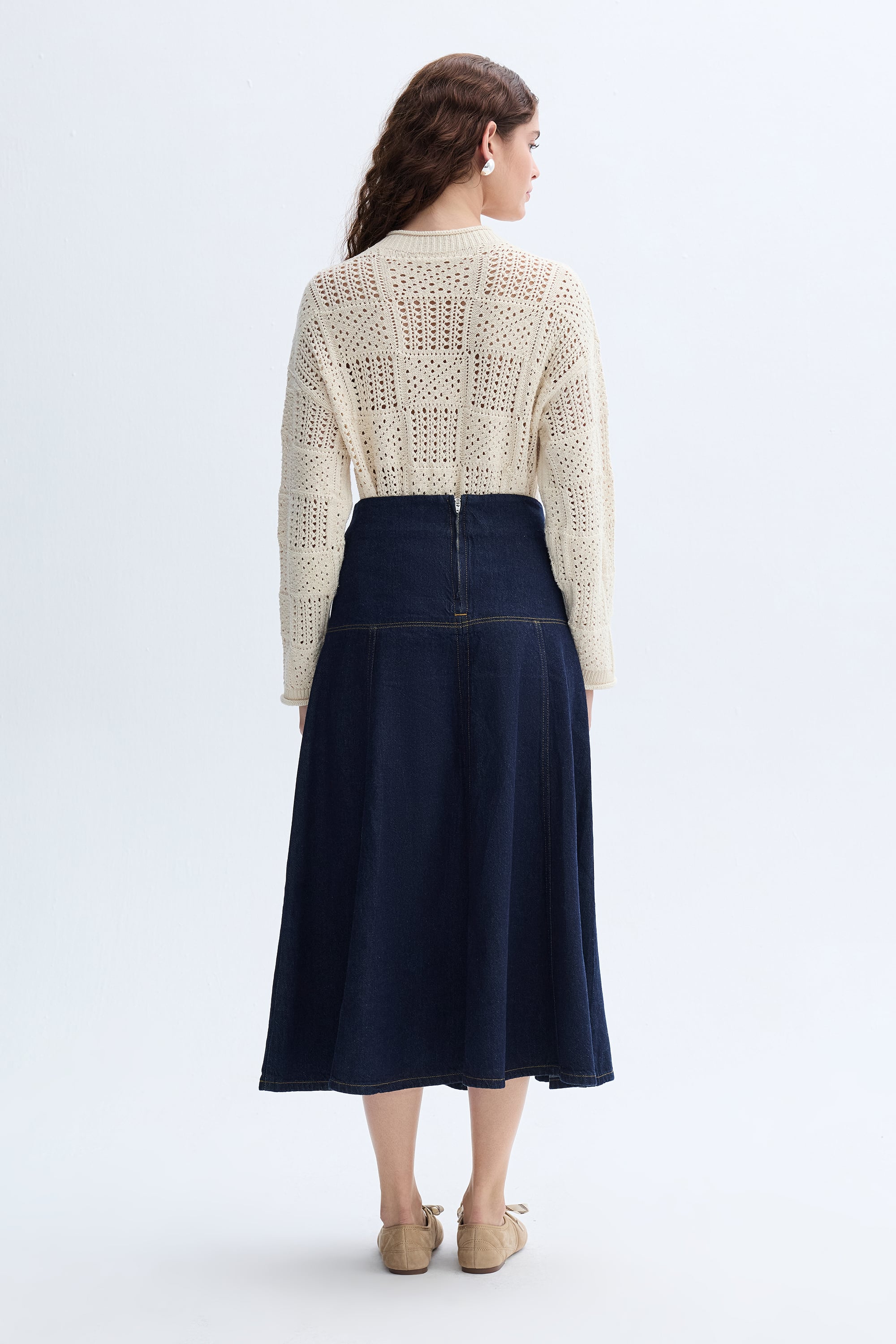 BİSİKLET YAKA LOOSE FIT AJURLU KAZAK