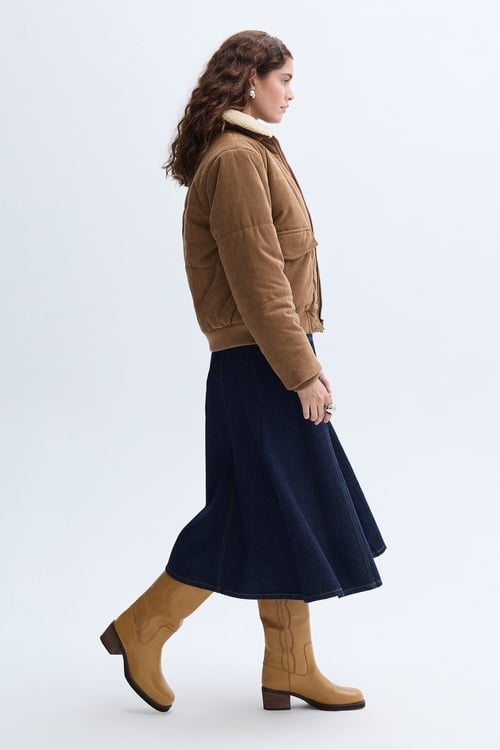 KÜRK YAKA KADİFE DOKULU MONT CEKET