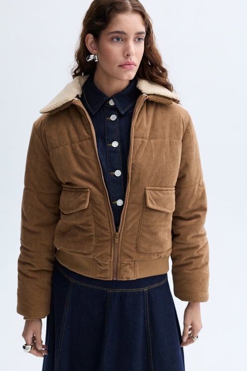 KÜRK YAKA KADİFE DOKULU MONT CEKET