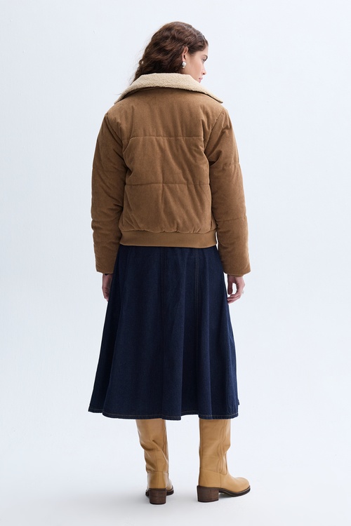 KÜRK YAKA KADİFE DOKULU MONT CEKET