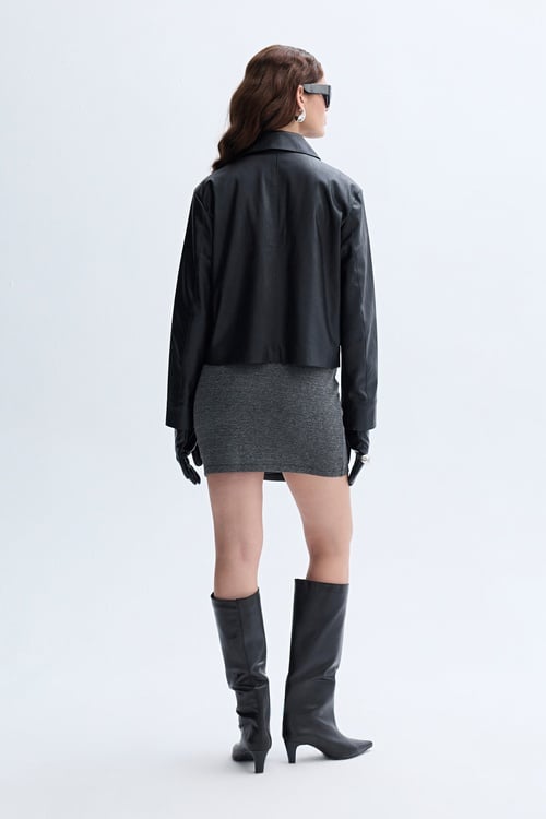 ERKEK YAKA DERİ GÖRÜNÜMLÜ CEKET