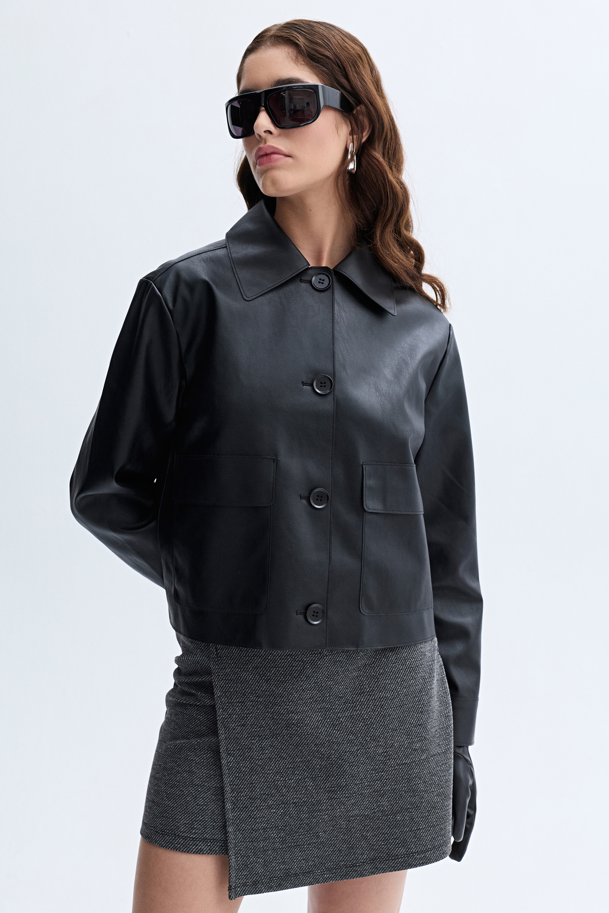 ERKEK YAKA DERİ GÖRÜNÜMLÜ CEKET