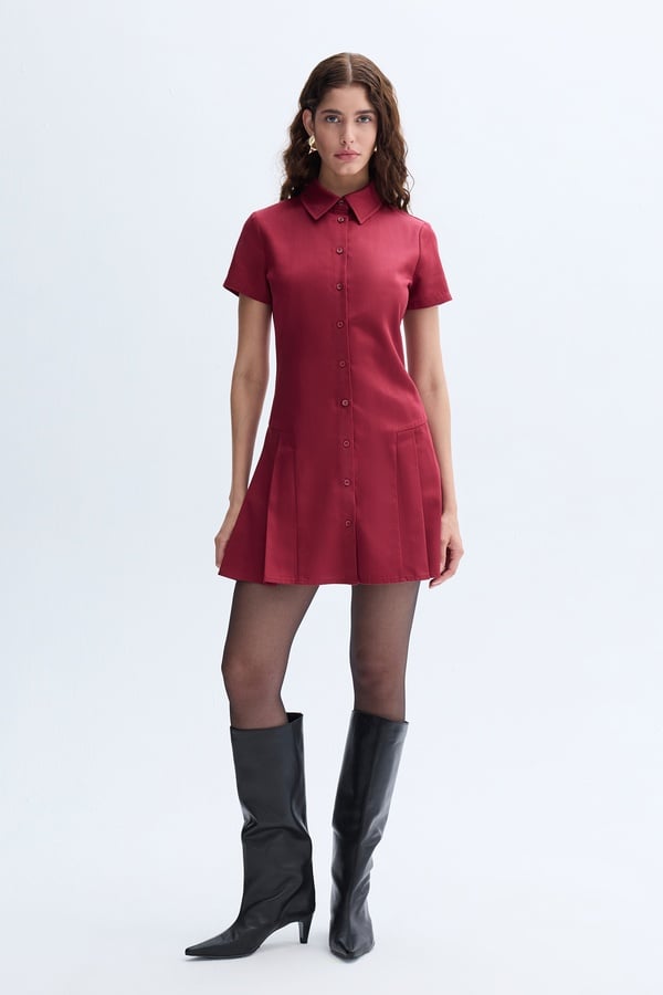 PİLELİ MİNİ GÖMLEK ELBİSE