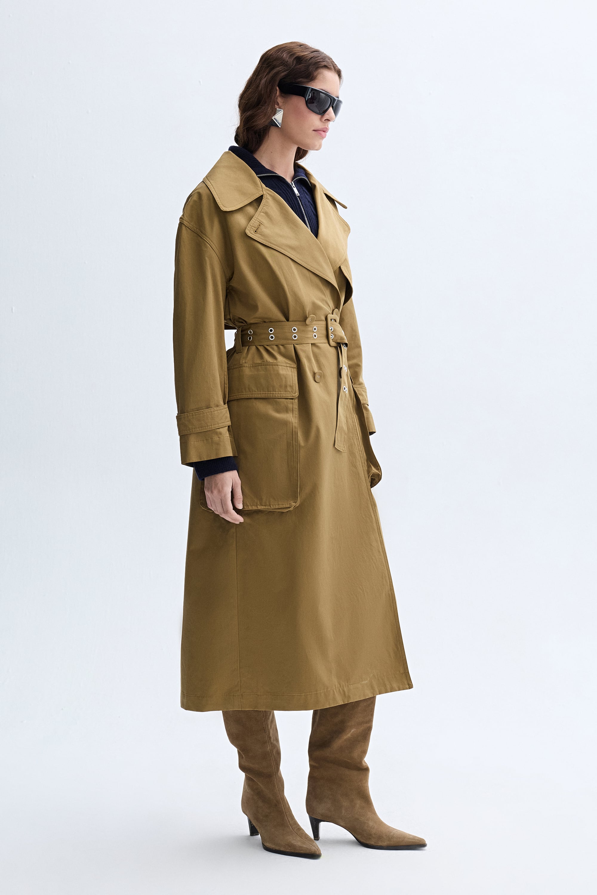 OVERSIZE KEMERLİ UZUN TRENÇKOT