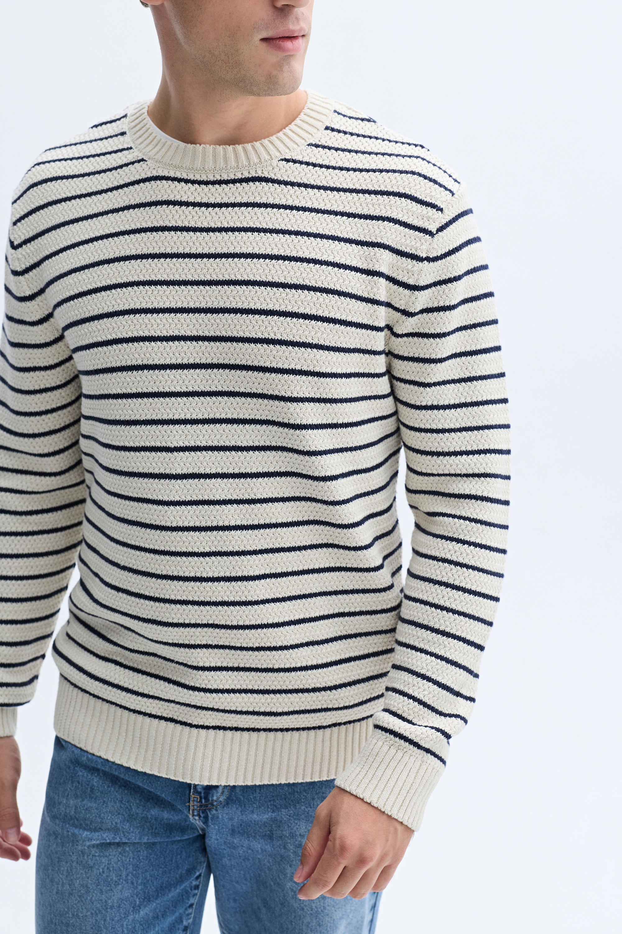 ÇİZGİLİ BİSİKLET YAKA TRİKO KAZAK