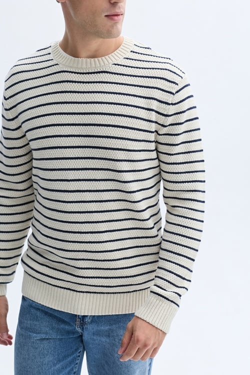 ÇİZGİLİ BİSİKLET YAKA TRİKO KAZAK