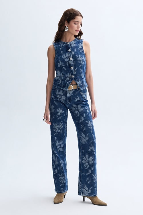 STRAIGHT FIT NAKIŞLI JEAN PANTOLON