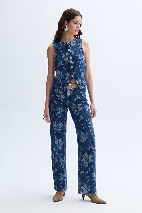 STRAIGHT FIT NAKIŞLI JEAN PANTOLON