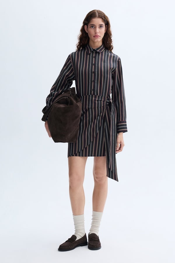 ÇİZGİLİ GÖMLEK YAKA ANVELOP MİNİ ELBİSE