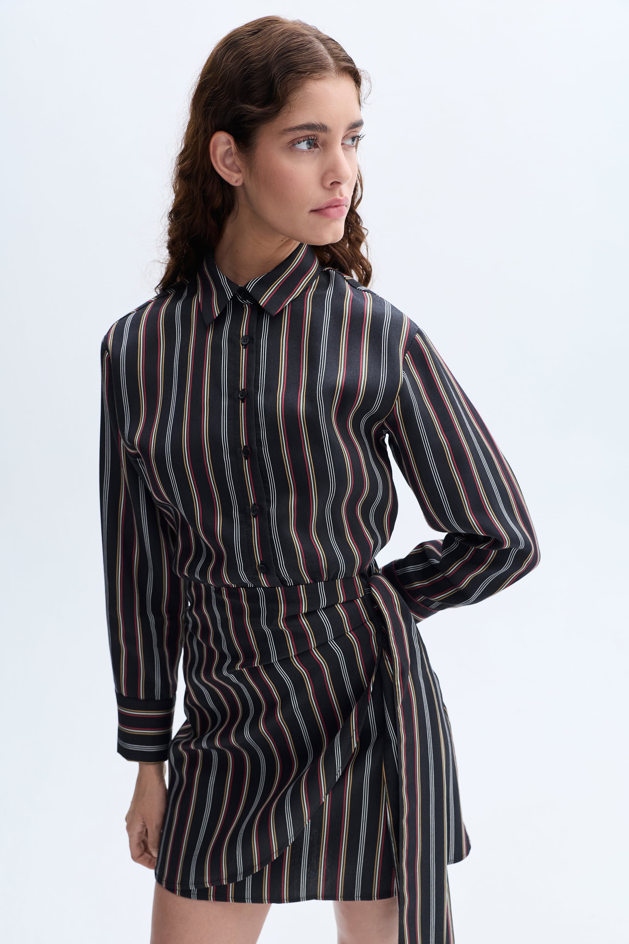 ÇİZGİLİ GÖMLEK YAKA ANVELOP MİNİ ELBİSE