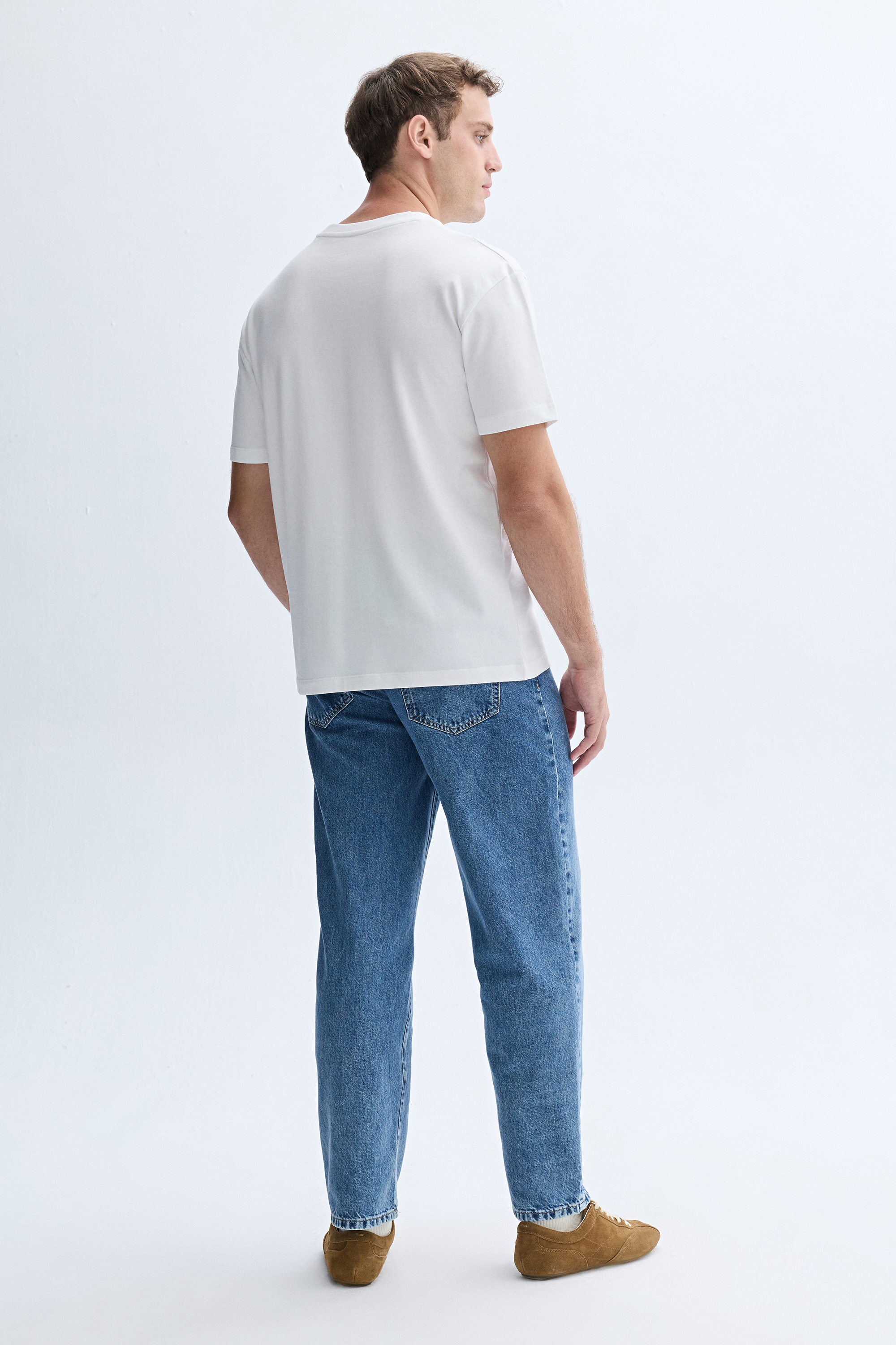 COMFORT FIT BASKILI BİSİKLET YAKA T-SHIRT