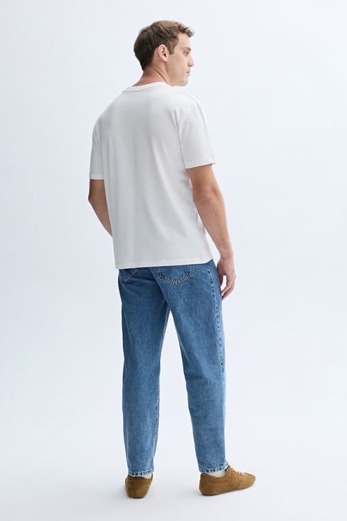 COMFORT FIT BASKILI BİSİKLET YAKA T-SHIRT