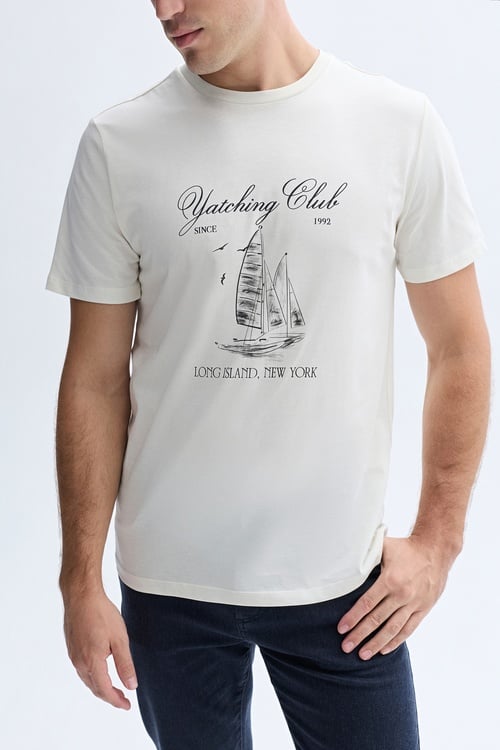 BASKILI BİSİKLET YAKA T-SHIRT