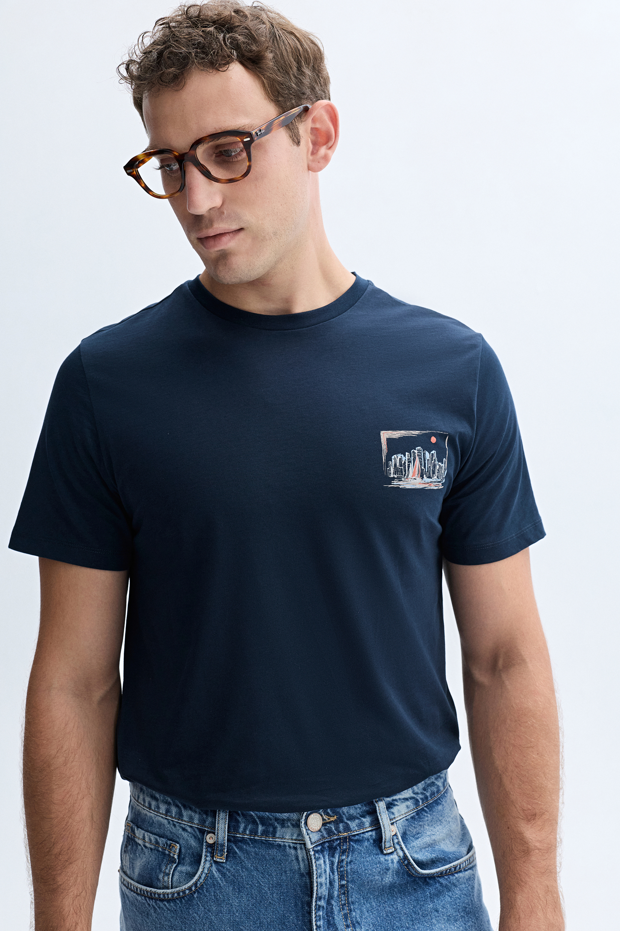 BASKILI BİSİKLET YAKA T-SHIRT