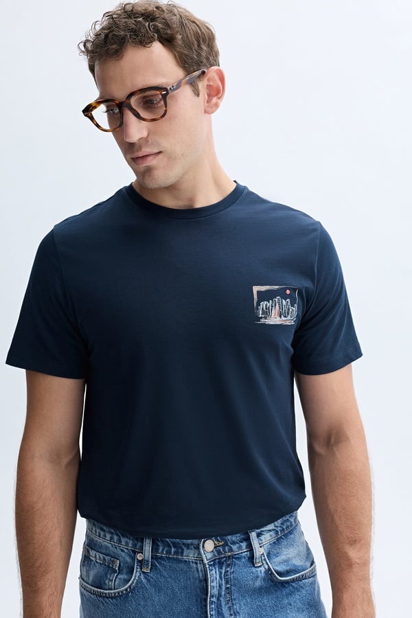 BASKILI BİSİKLET YAKA T-SHIRT