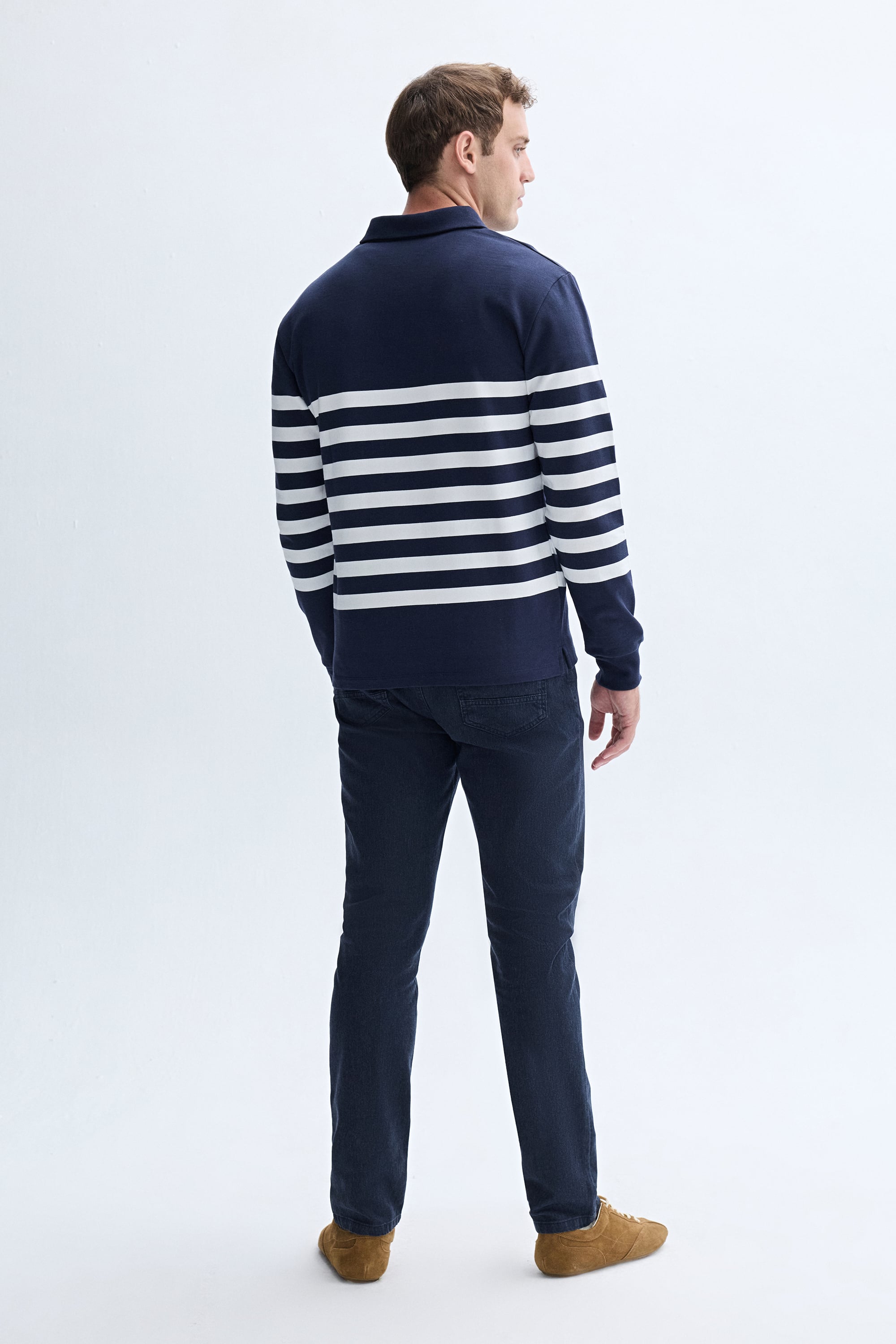 ÇİZGİLİ FERMUARLI POLO YAKA SWEATSHIRT